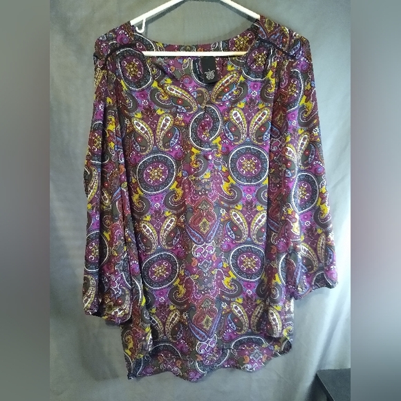 New Direction Multicolored Paisley Floral Print Women's Blouse - Picture 1 of 3